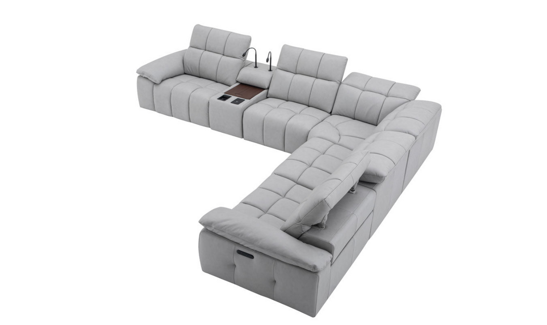 Leahyco Italia Beaumont 6 Pieces Leather Power Recliner Sectional Sofa in Premium Leather