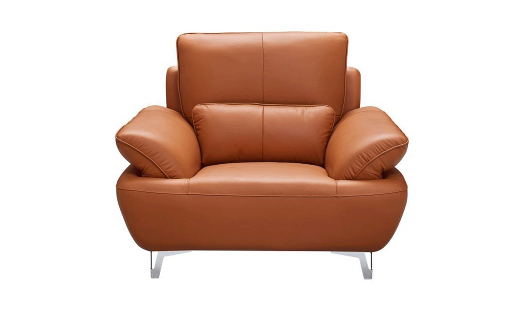 ESF Furniture Top Grain Leather Manta Living Room Set in Orange- Leahyco