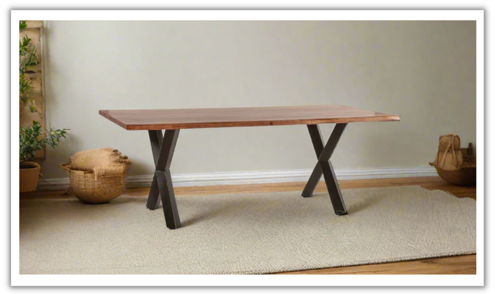 HTD Brisbane Brown Dining Table in Natural Sheesham Wood and Iron