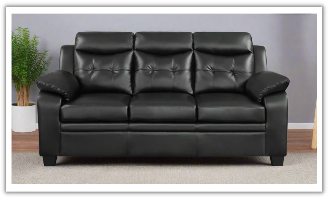 Coaster Finley 3-Seater Tufted Faux Leather Sofa in Black- Leahyco