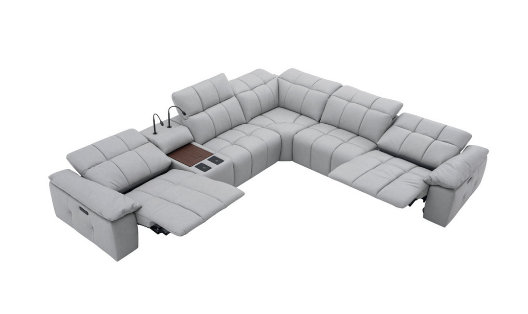 Leahyco Italia Beaumont 6 Pieces Leather Power Recliner Sectional Sofa in Premium Leather