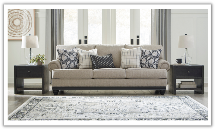 Elbiani 3 Seater Fabric Sofa With Rolled Arms