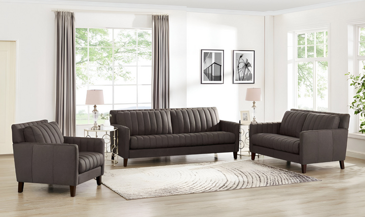 Ennis 2-Seater Leather Loveseat With Track Arms