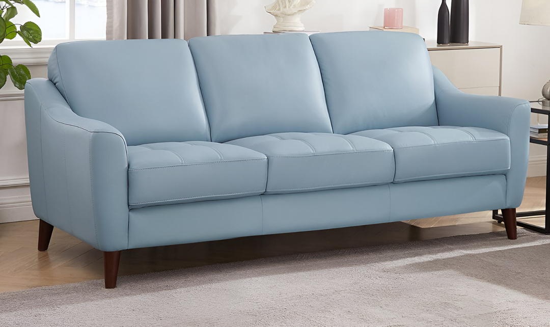 Ersa 3-Seater Leather Sofa With Wooden Legs-Leahyco