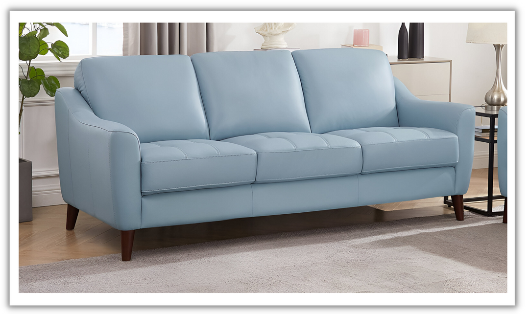 Ersa 3-Seater Leather Sofa With Wooden Legs-Leahyco