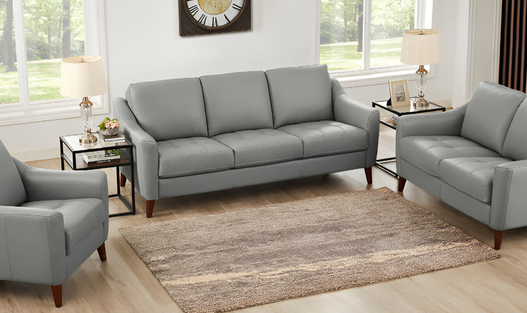 Ersa 3-Seater Leather Sofa With Wooden Legs-Leahyco