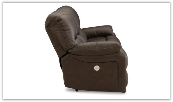 Leesworth Dark Brown 3-Seater Power Reclining Sofa in Leather