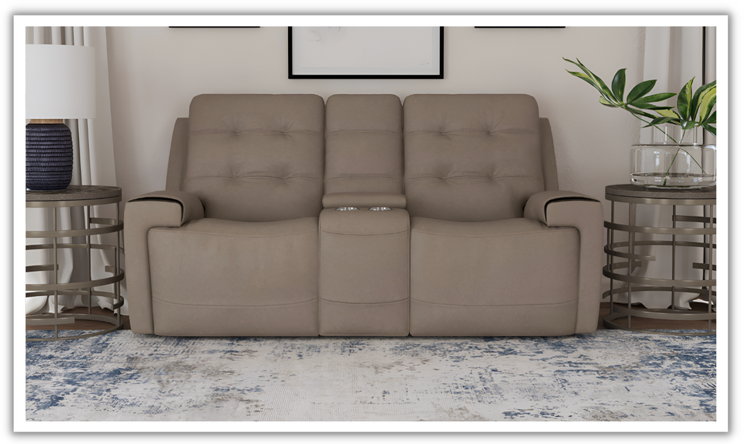 Flexsteel Iris Brown Leather Power Reclining Loveseat With Console-jenniferfurniture