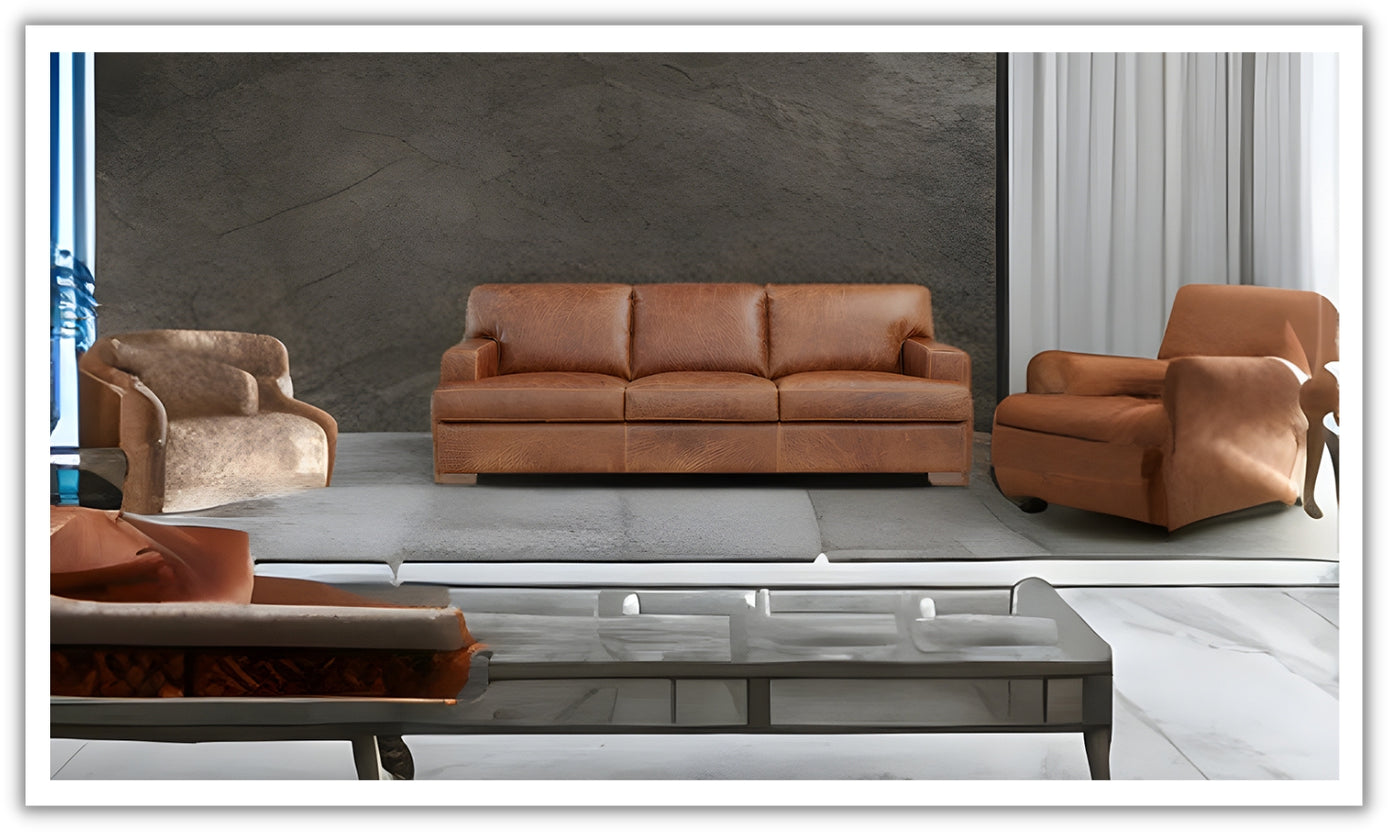 Franco 3-Seater Brown Leather Sofa with T-Type cushions