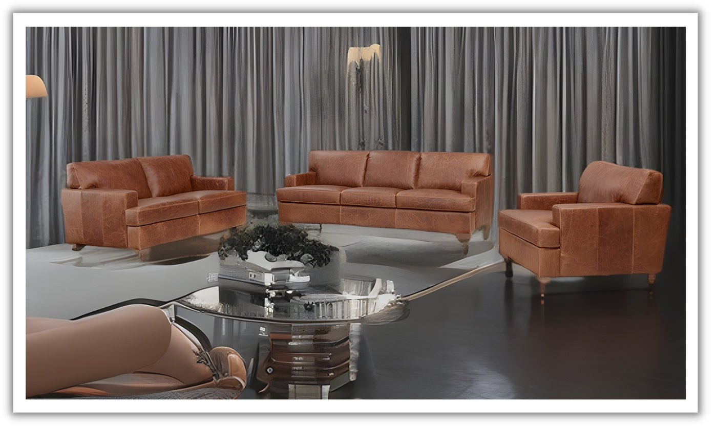 Franco 3-Seater Brown Leather Sofa with T-Type cushions