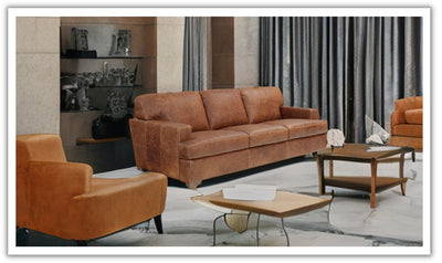 Franco 3-Seater Brown Leather Sofa with T-Type cushions