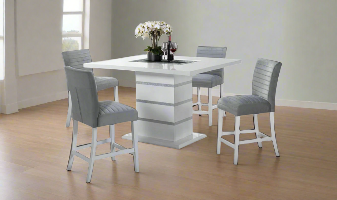 Global Furniture Monaco 5 Piece Bar Set In White and Gray