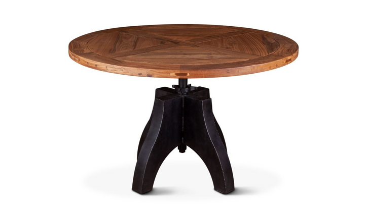 HTD Bowery Brown Adjustable Round Dining Table in Natural Teak-Leahyco