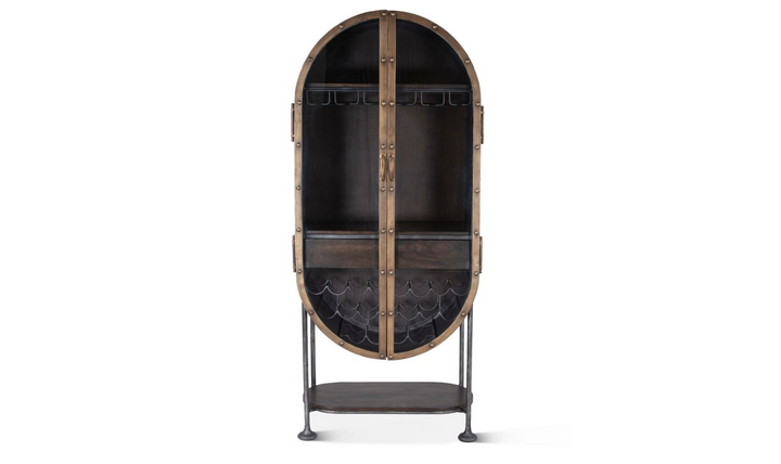 HTD Bowery Oval Iron Bar Cabinet with Glass Doors-Leahyco