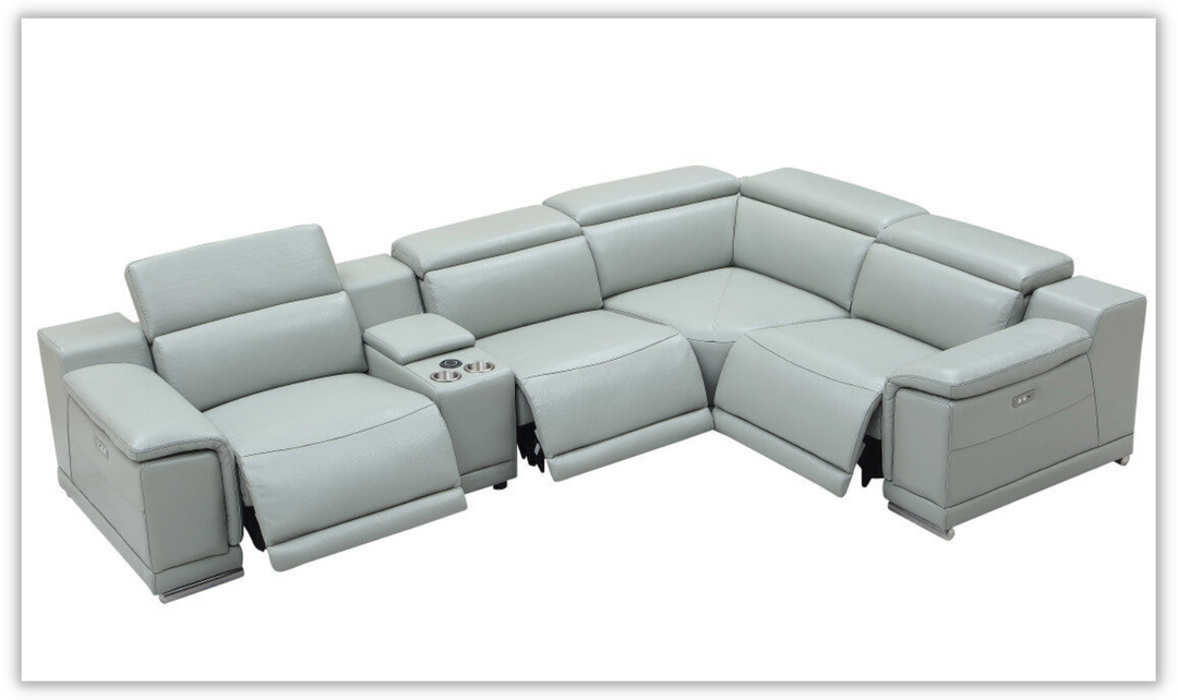 Hartley Power Motion Leather Sectional Sofa in Light Gray with Storage