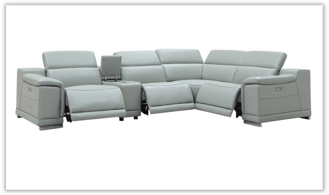 Hartley Power Motion Leather Sectional Sofa in Light Gray with Storage