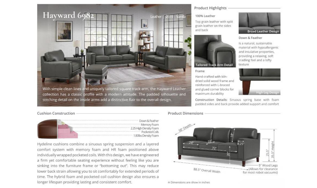 Hayward 2-Seater Loveseat Sofa In Gray-Leahyco