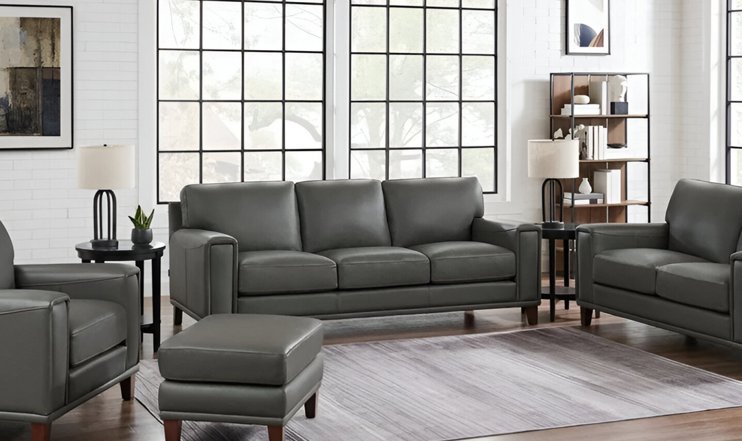 Hayward 3-Seater Leather Sofa In Gray-Leahyco