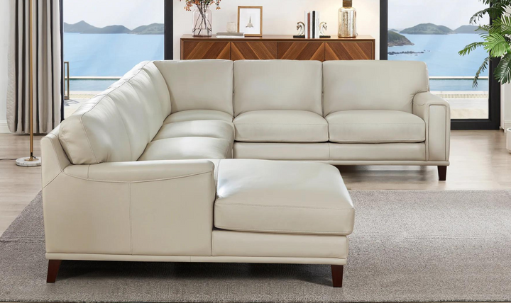 Hayward 5-Pieces Leather Sectional Sofa in Vanilla White