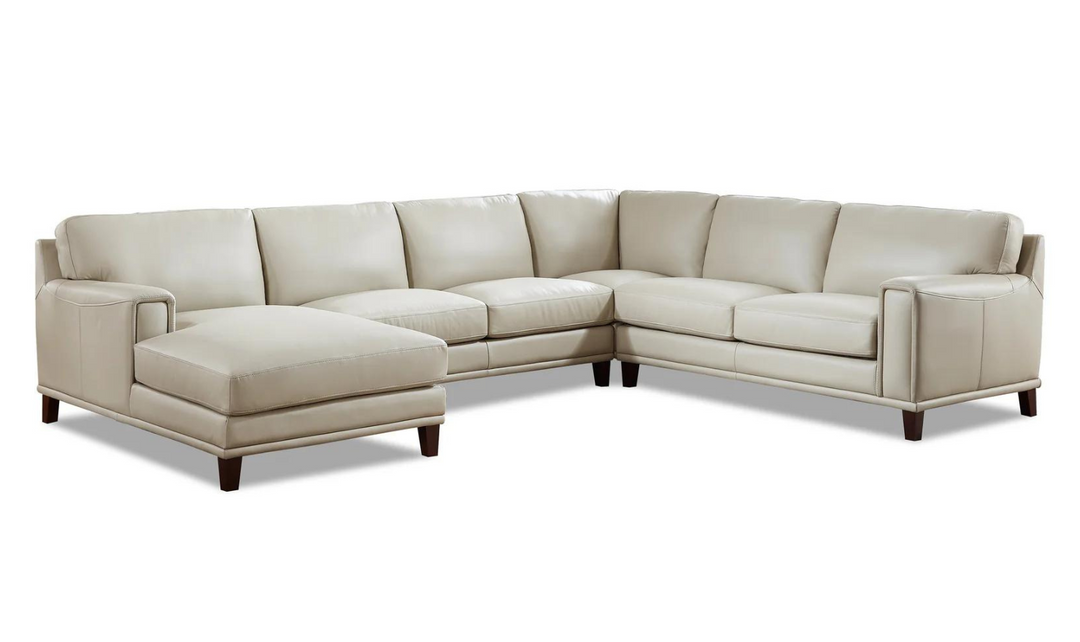 Hayward 5-Pieces Leather Sectional Sofa in Vanilla White