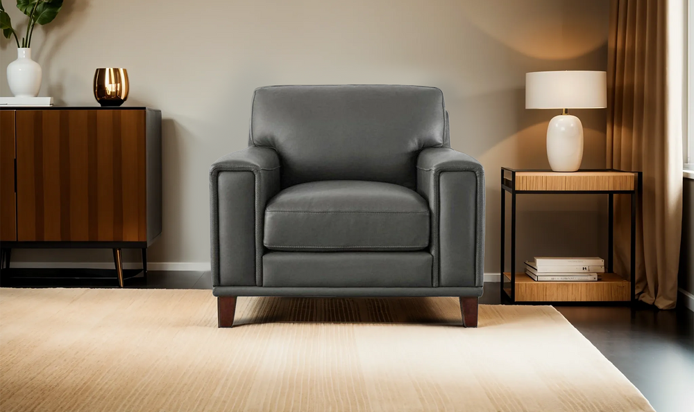 Hayward Leather Chair In Gray-Leahyco