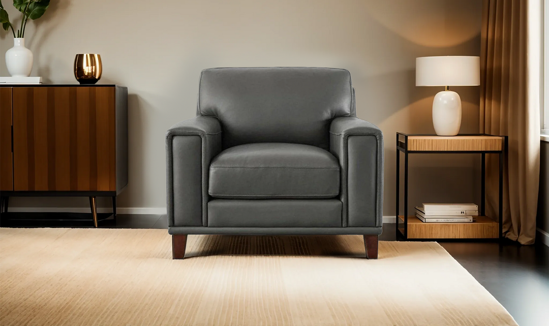 Hayward Leather Chair In Gray-Leahyco