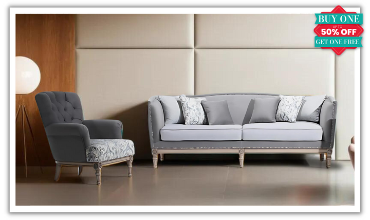 Helios 2 Pieces Living Room Set in Gray (Sofa + Chair)