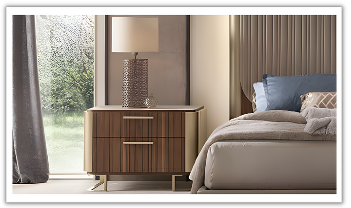 Hera 2 Drawer Nightstand in Channel Walnut Wood