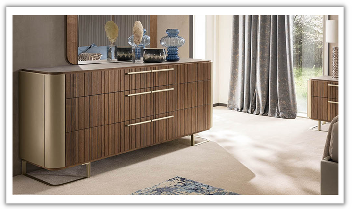 Hera 6 Drawer Dresser With Sturdy in Channel Walnut Wood