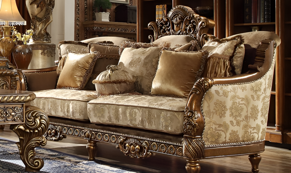 Homeydesign Hewitt 3 Pieces Victorian Style Living Room Set in Beige- jennifer furniture