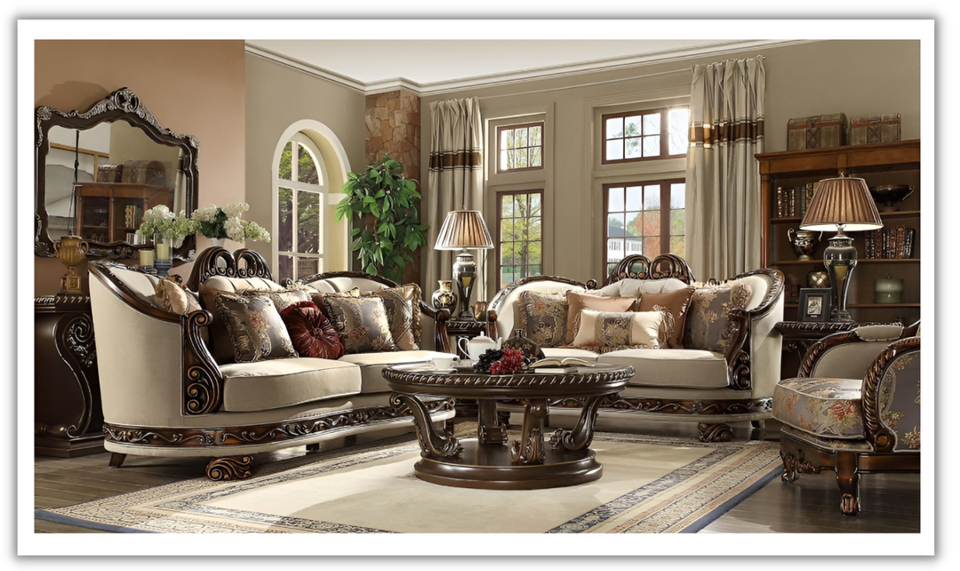 Homeydesign Horner 3 Pieces Traditional Living Room Set in Beige- Leahyco furniture