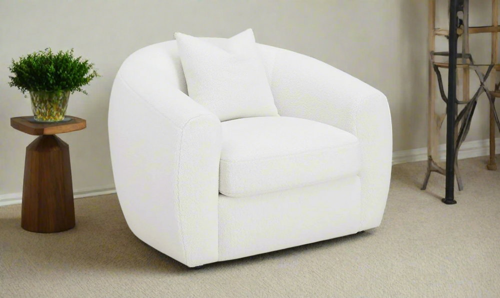 Isabella Boucle Upholstery Cushion Chair in White-Leahyco