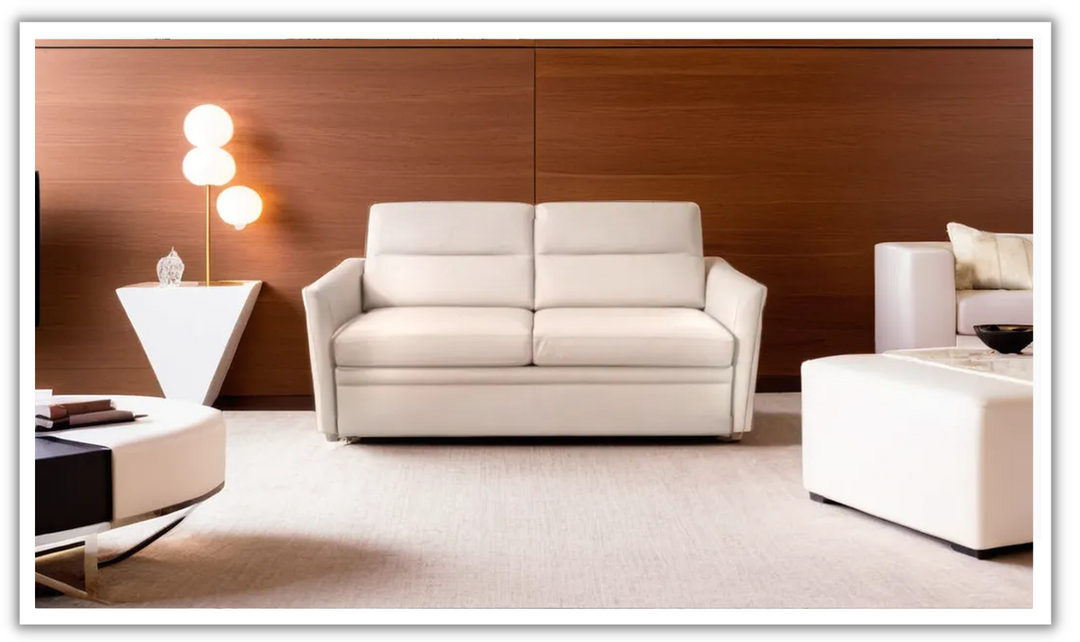 Isabella Modern Leather Sleeper Sofa in Beige