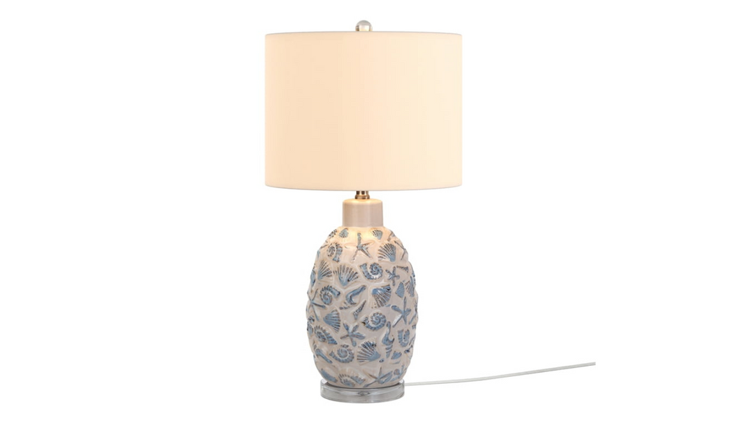 Jenny 26" Ceramic / Crystal Table Lamp, White and Blue, (Set of 2)