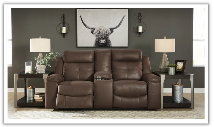 Jesolo Leather Reclining Loveseat with Console