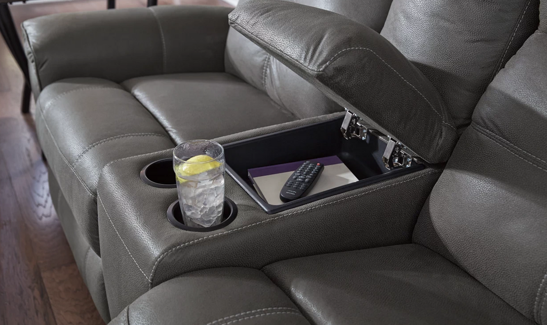 Jesolo Leather Reclining Loveseat with Console