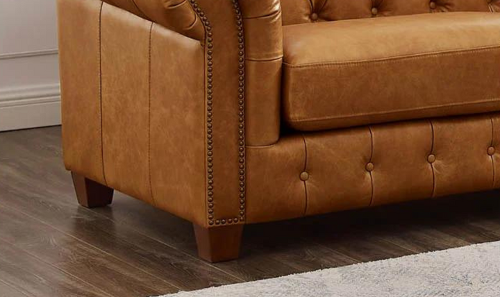 Kingston 2-Seater Waxy Pull-up Leather Loveseat With Button Tufted Seats