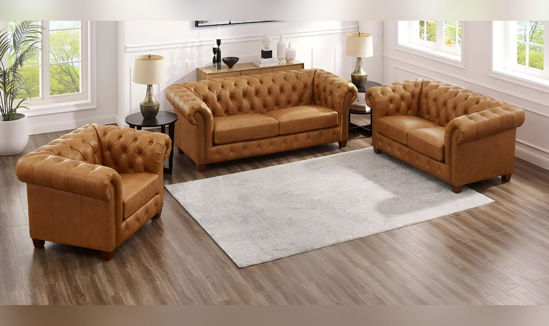 Kingston 2-Seater Waxy Pull-up Leather Loveseat With Button Tufted Seats