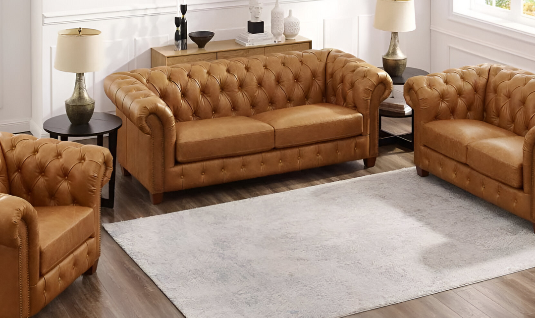 Kingston 2-Seater Waxy Pull-up Leather Sofa With Button Tufted Seats