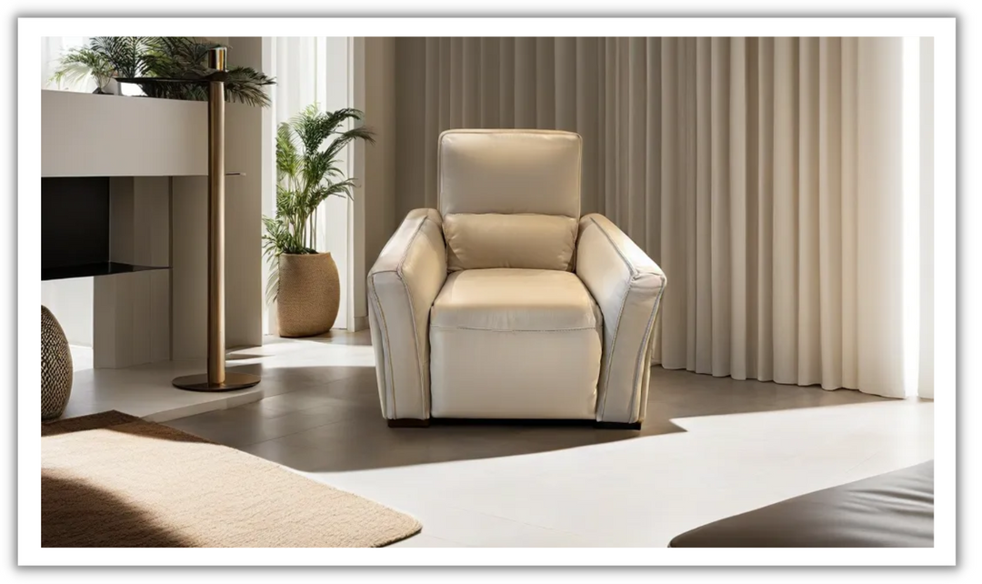 Kuka Florida Cream Leather Power Recliner with Power Headrest