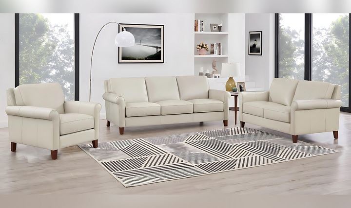 Laguna Leather Living Room Set With Rolled Arms