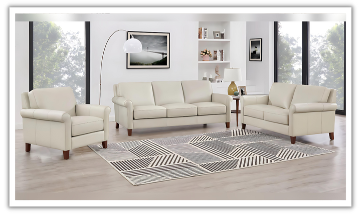 Laguna Leather Living Room Set With Rolled Arms