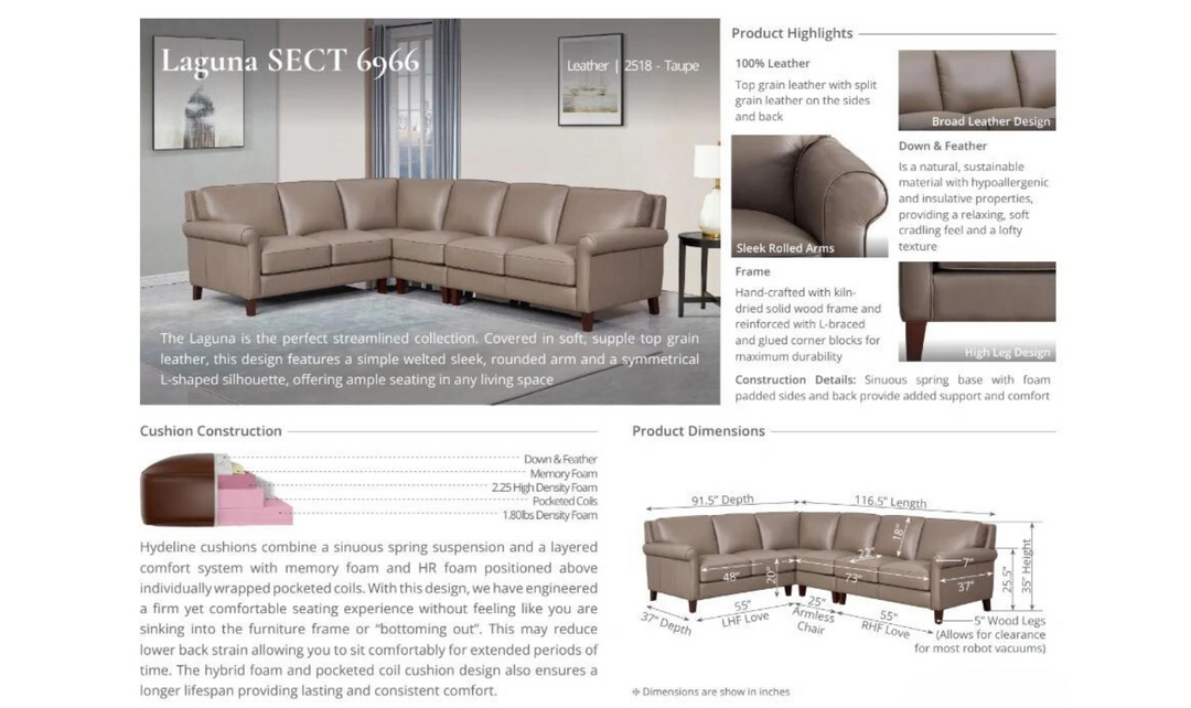 Laguna Leather Sectional Sofa in Taupe Brown