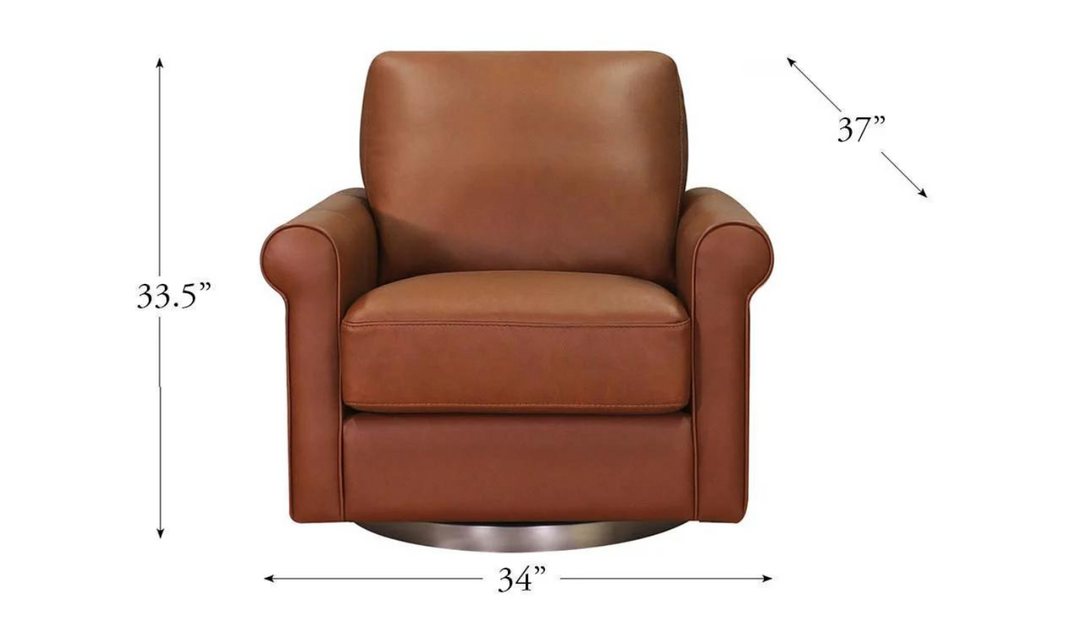 Laguna Swivel Leather Chair with Rolled Arms