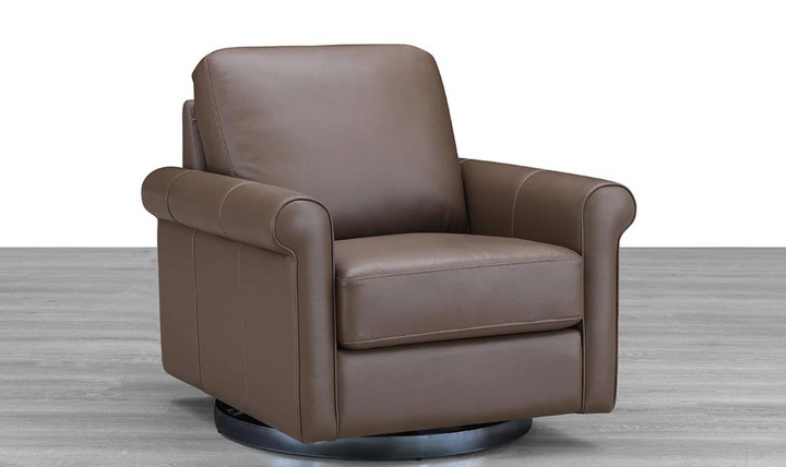 Laguna Swivel Leather Chair with Rolled Arms