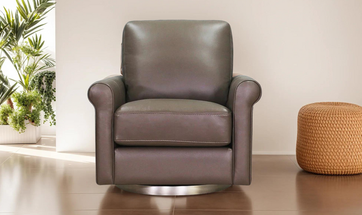 Laguna Swivel Leather Chair with Rolled Arms