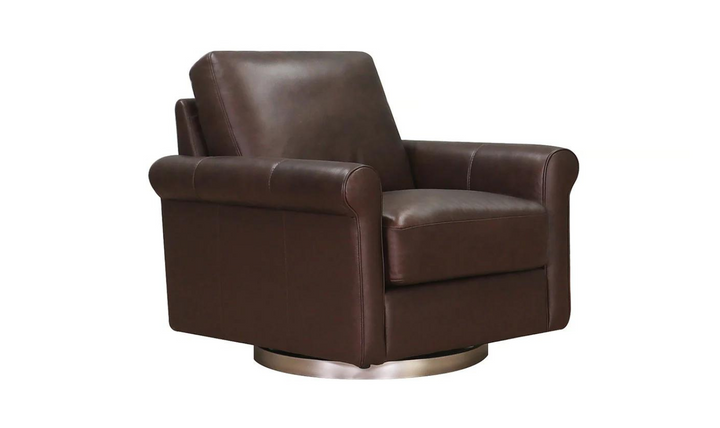 Laguna Swivel Leather Chair with Rolled Arms