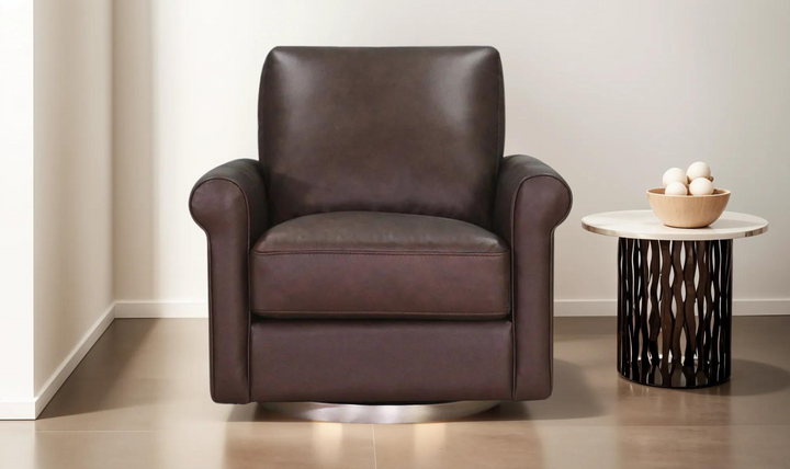 Laguna Swivel Leather Chair with Rolled Arms