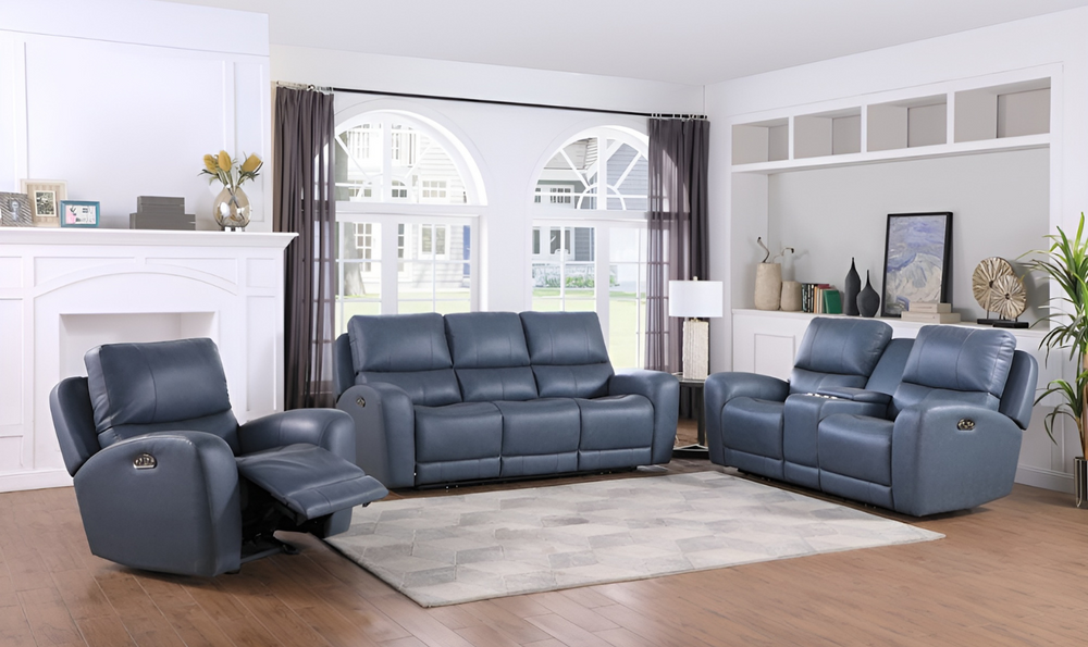 Leather Italia Bel Air Blue Power Leather Living Room Set-Leahyco