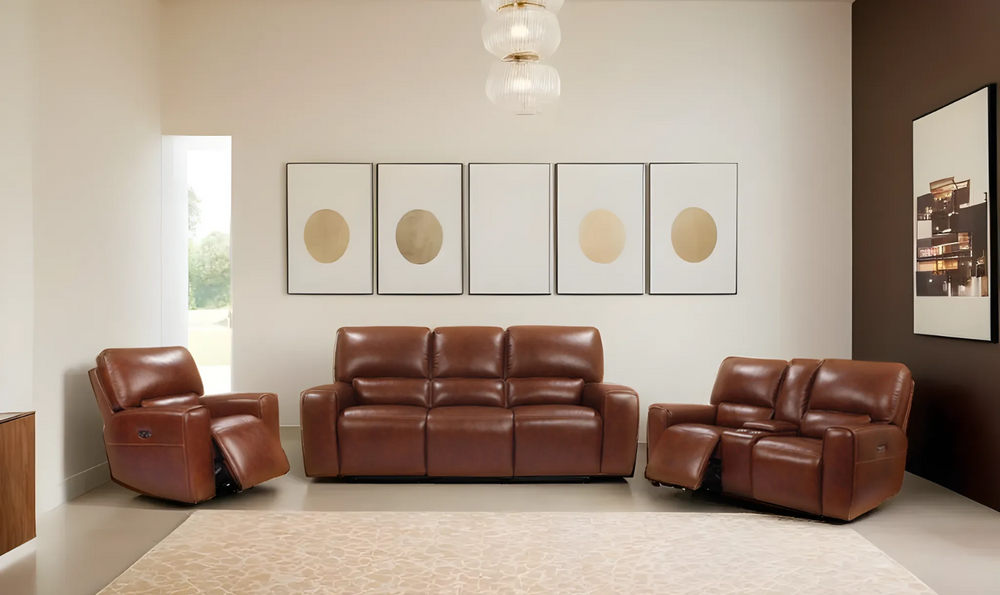 Leather Italia Broadway Power Reclining Living Room Set in Brown-Leahyco